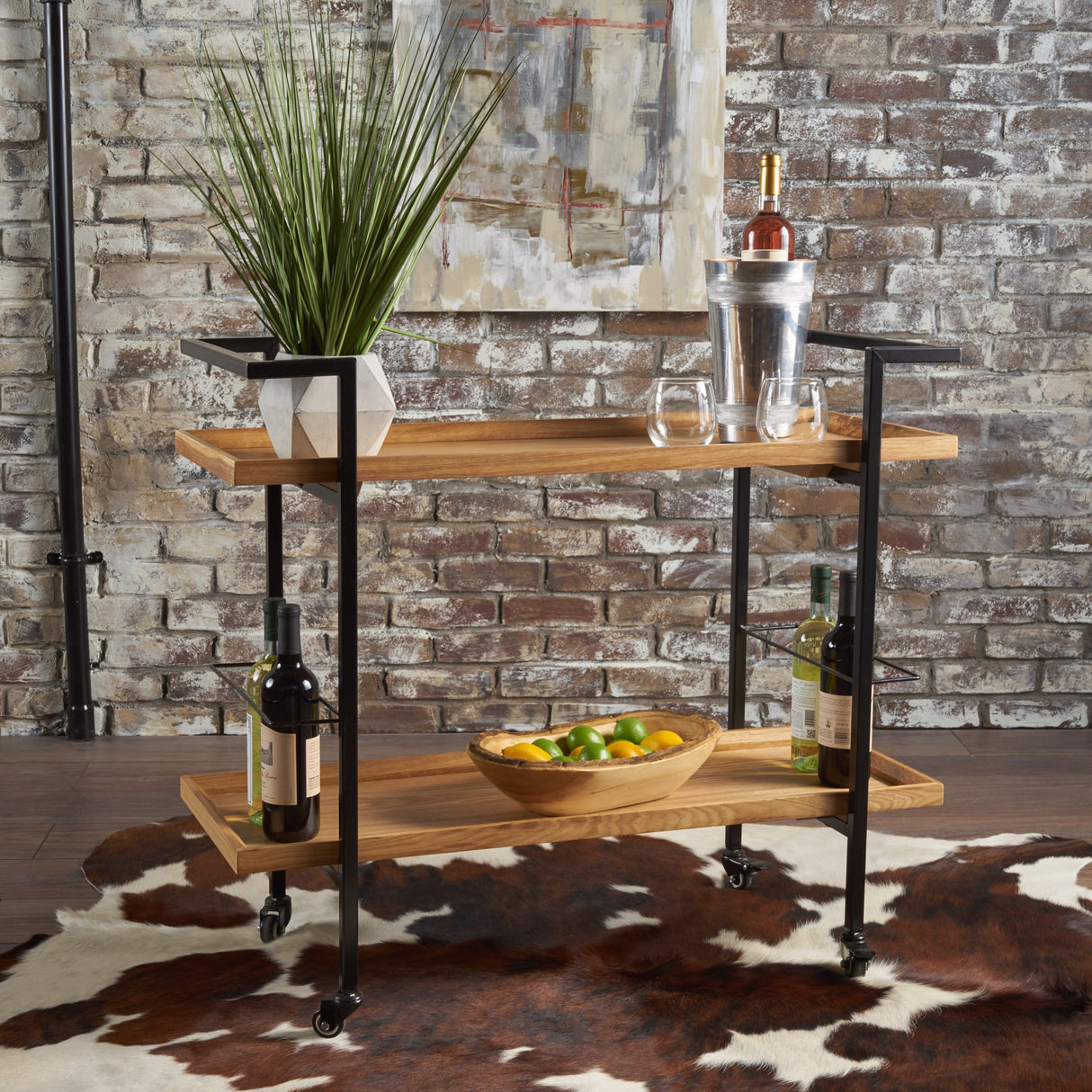 Christopher Knight Home Gerard Industrial Wooden Bar Cart, Natural Finish / Black Christopher Knight Home