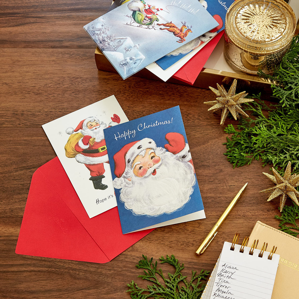 Hallmark Boxed Christmas Cards, Vintage Santa Claus (4 Designs, 12 Cards and Envelopes) Hallmark