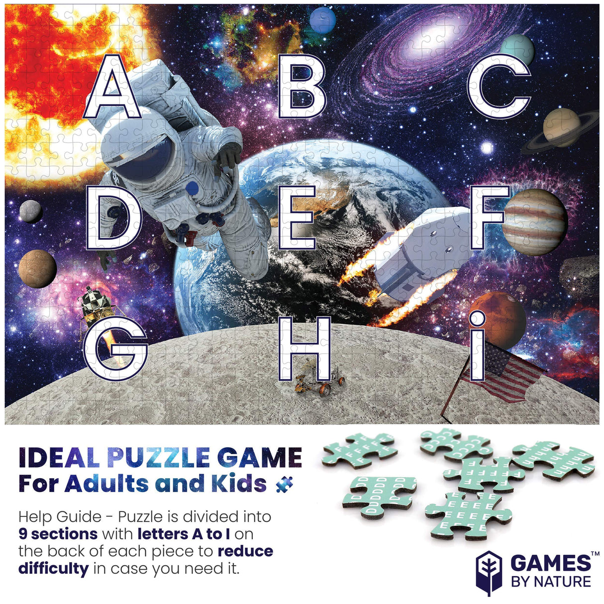 Space Puzzle for Adults - 1000 Piece Solar System Planet in Space Jigsaw Puzzles Galaxy Outer Space Astronaut, Family Fun – Premium Materials, 27.5" x 19.5” Vibrant Non-Glare Soy-Based Ink GAMES BY NATURE