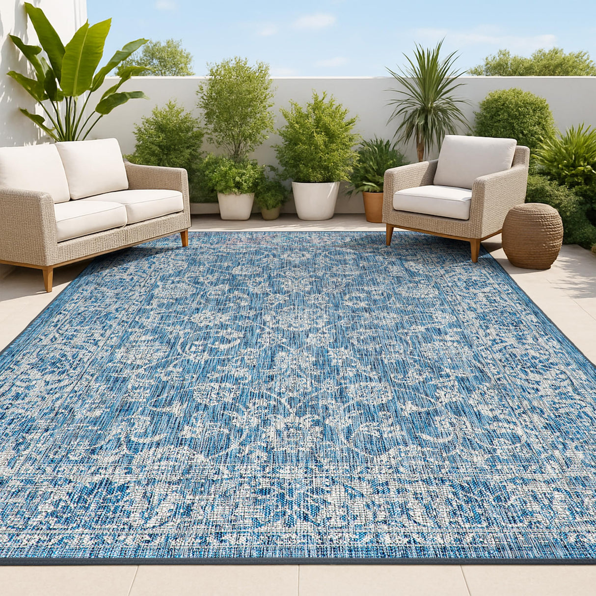 JONATHAN Y Weave Floral Indoor Outdoor Area Rug 8X10 Navy/Gray, Tela Bohemian Textured for Backyard, Patio, Porch, Easy-Cleaning, High Traffic, Pet-Friendly, Non-Shedding (SMB100B-8) JONATHAN Y