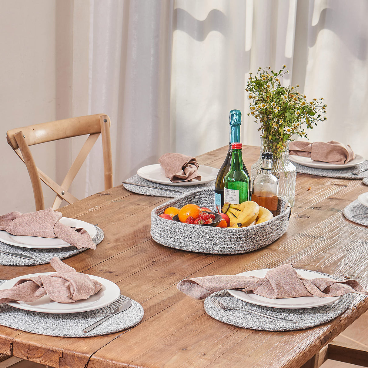 ART pinecone Placemats Set of 6 Oval – Woven Boho Farmhouse Table Mats for Dining Table for 6, Kitchen Decor, Washable and Handmade Rustic Table Accessories (Oval, Gray Mixed) ART pinecone