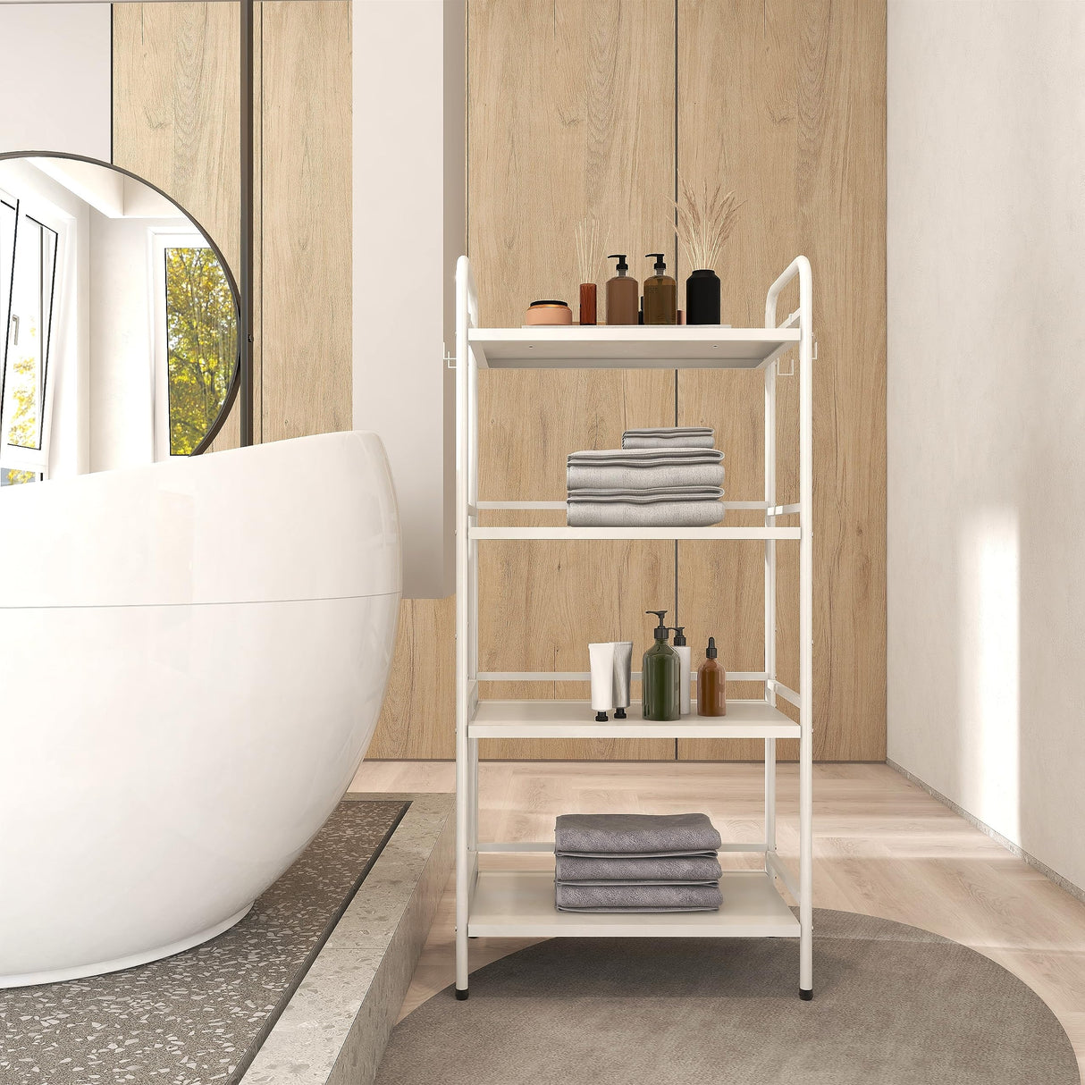 HDANI Storage Shelves, 4-Tier Metal Storage Rack with Shelf,Shelf Organizer,Garage Standing Shelving Unit for Laundry,Bathroom,Kitchen,Pantry, Closet,23.6''W X 13.8''D X 50 H''H,White HDANI