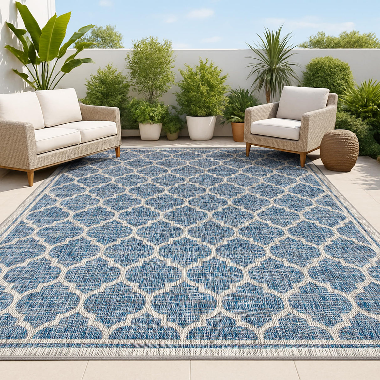 JONATHAN Y Moroccan Trellis Indoor Outdoor Area Rug 8X10 Navy/Gray, Trebol Textured Weave for Backyard, Patio, Porch, Easy-Cleaning, High Traffic, Pet-Friendly, Non-Shedding (SMB109D-8) JONATHAN Y