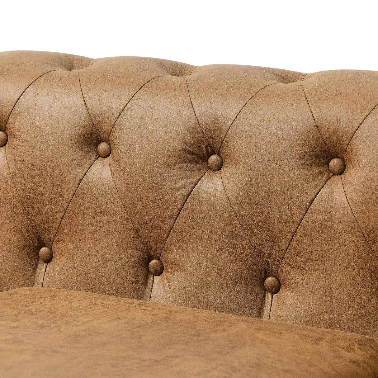 Asucoora Air Leather Tufted Sofa Couch for Living Room, Rolled Arm 3-Seater Sofa Couch with Nailhead Trim and 2 Neck Roll Pillows, Small Apartment Chesterfield Sofa Asucoora