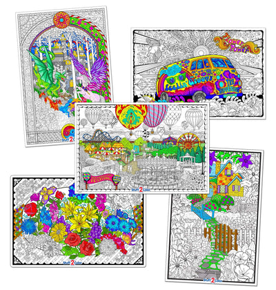 Stuff2Color Giant Coloring Poster 5 Pack - Big 32.5 x 22 Inch Line Art Coloring Posters - Great for Family Time, Kids, Classrooms, Care Facilities, Arts and Crafts Projects, and Group Activities