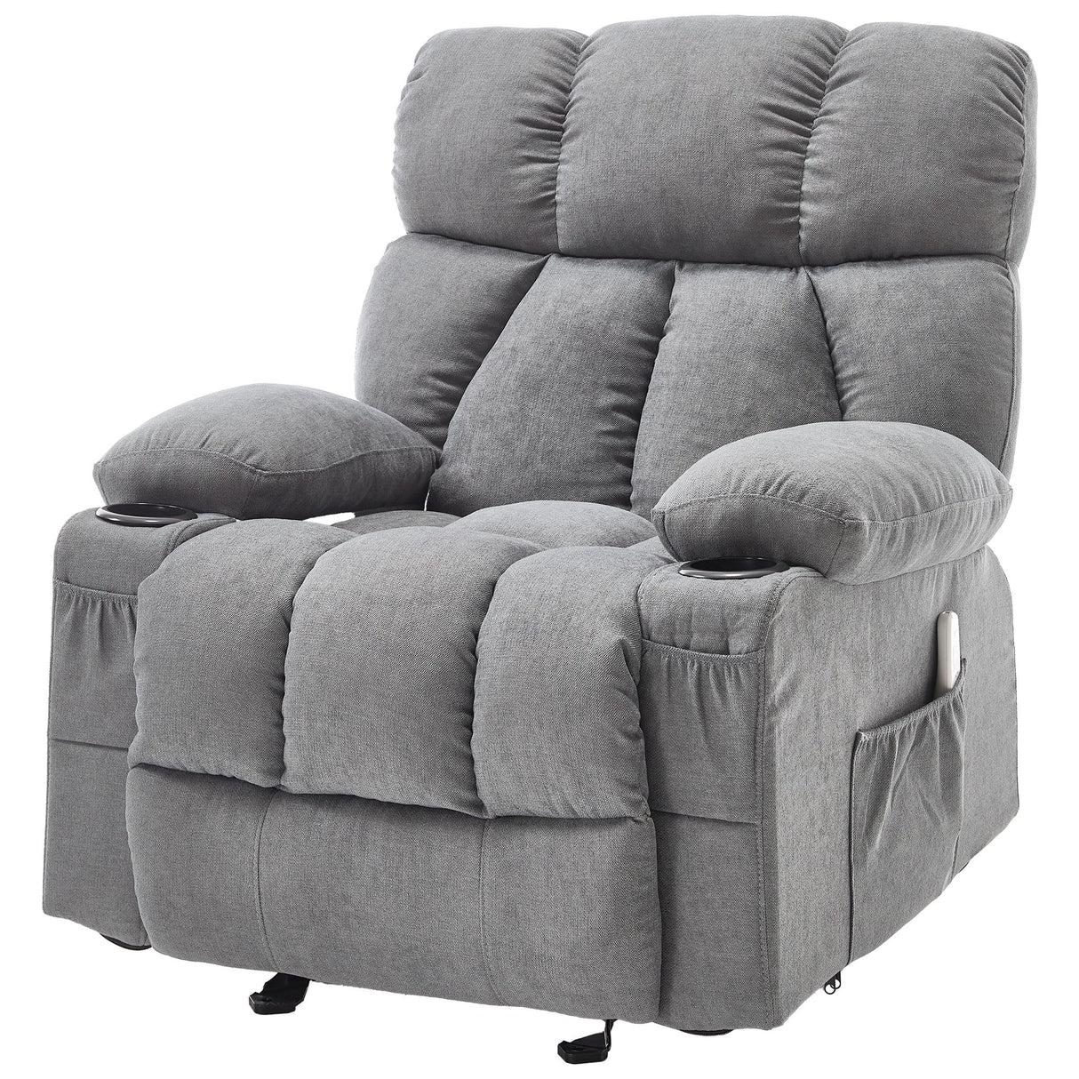 Massage Rocker Recliner Chair with Heat and Vibration Ergonomic Rocking Lounge Chair for Living Room Comfy Overstuffed Recliner with 4 Side Pockets,2 Cup Holders, USB Charge Port, Grey jonpony