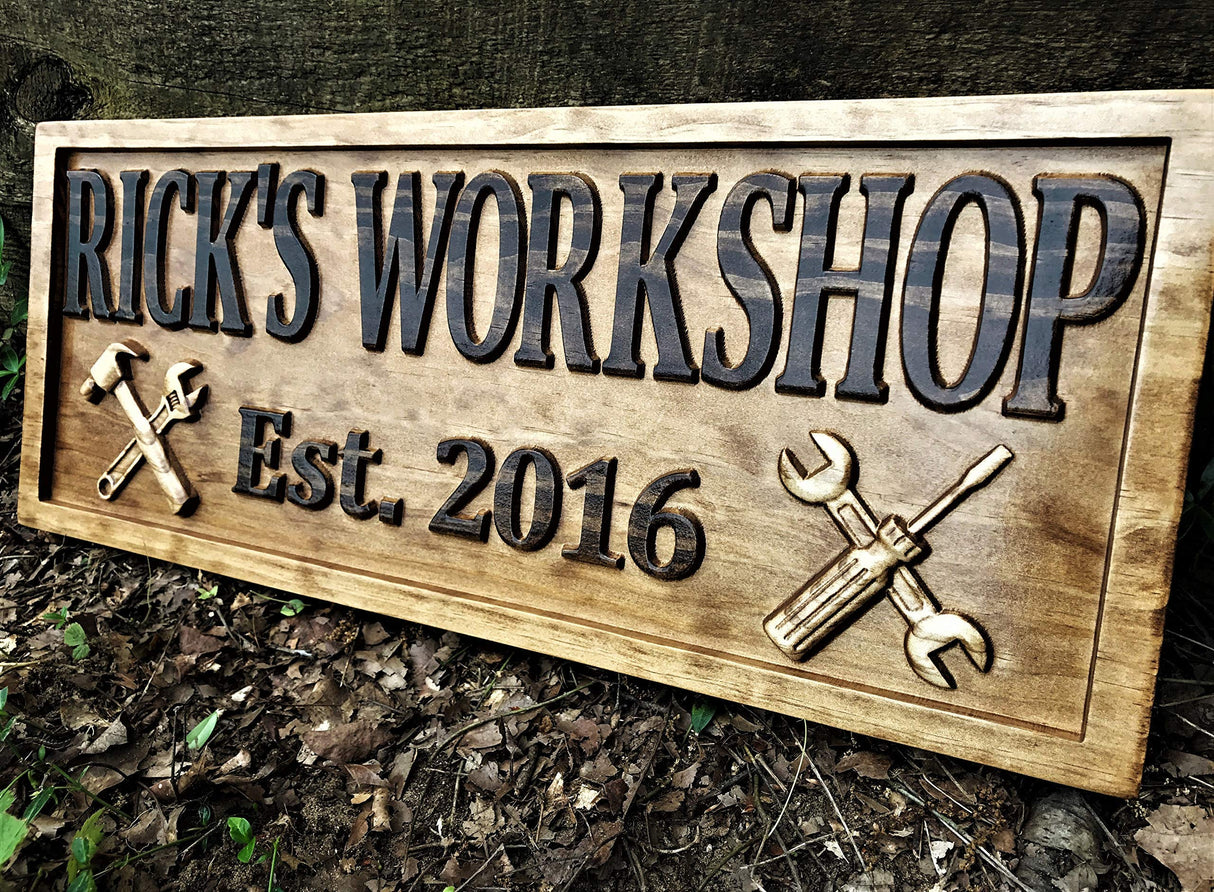 Custom Workshop Sign Wooden Gifts for Men Gifts For Him Husband Gift Custom Garage Sign Wooden Shop Sign Personalized Man Birthday Fathers Day Gift 3D Woodworker
