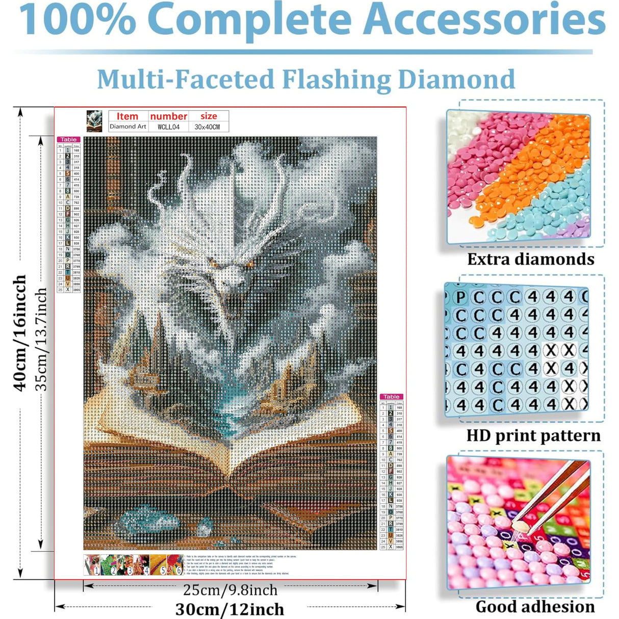 DFPSCLLA Diamond Painting Kits for Adults- Dragon and Magic Book Diamond Art Kits for Adult Beginners, DIY Full Round Diamond Painting Gem Art and Crafts 12x16inch DFPSCLLA