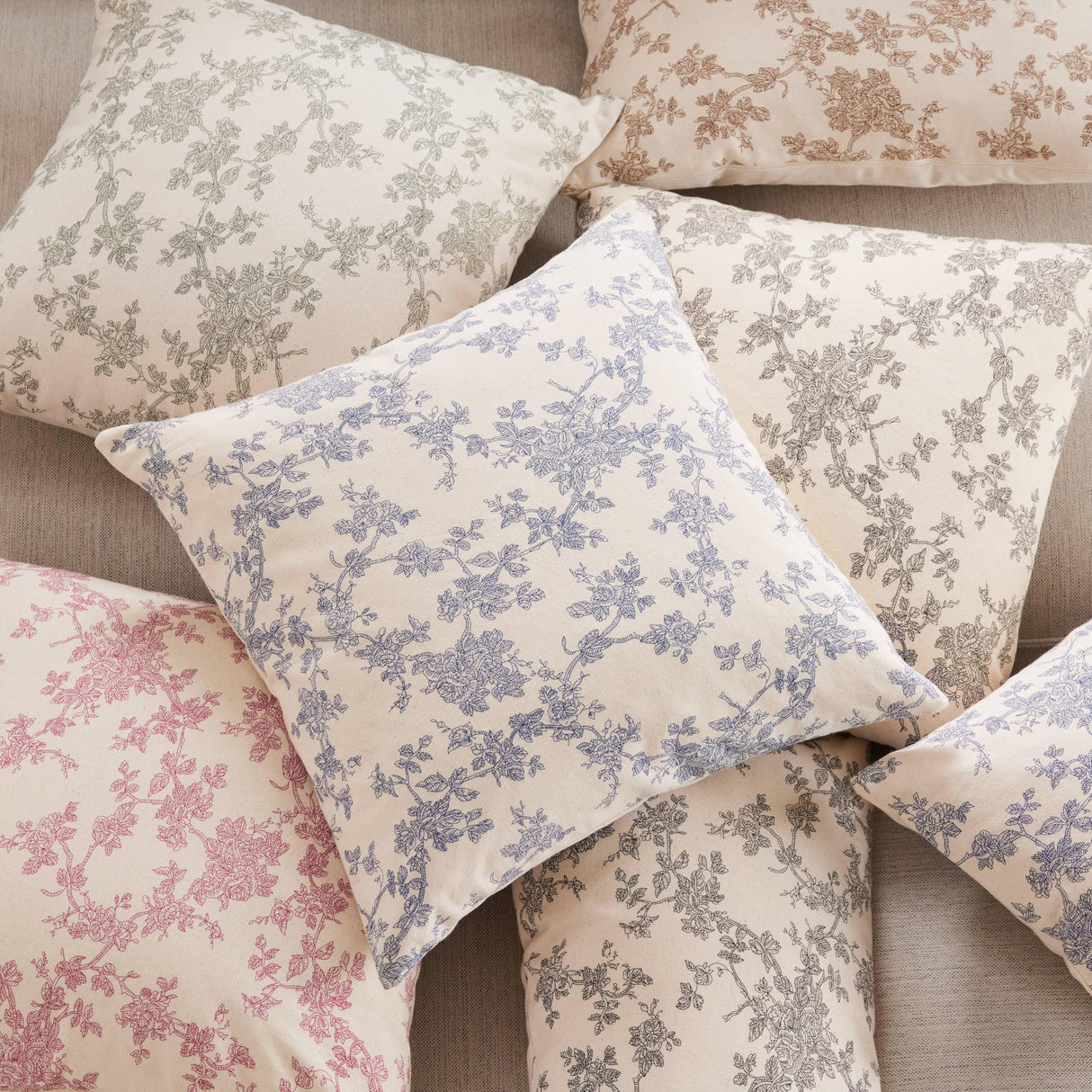 YZJZEDS 100% Cotton French Pastoral Throw Pillow Covers Set of 2, 18x18 Inch Blue Farmhouse Decorative Cushion Covers for Sofa Bed Living Room Home Decor YZJZEDS