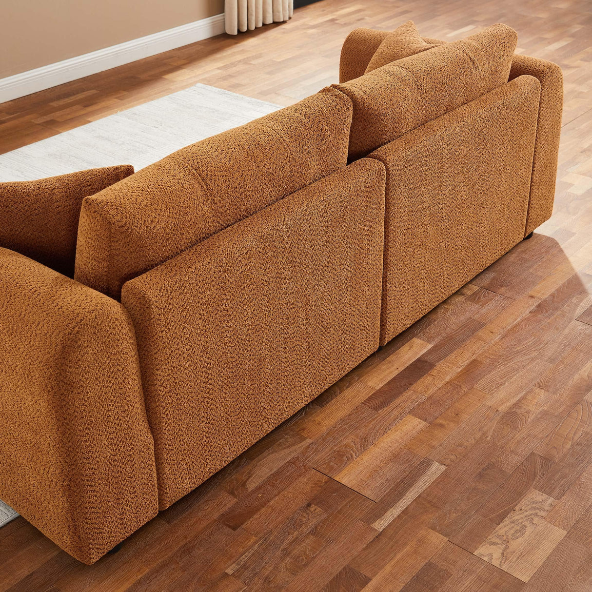 91.5" Modern Boucle Sofa with Deep Seat, Comfortable Upholstered Tufted Cloud Couch, Modern 3 Seater Couches for Living Room, Bedroom, Apartment, Office (Curry) VANOMi