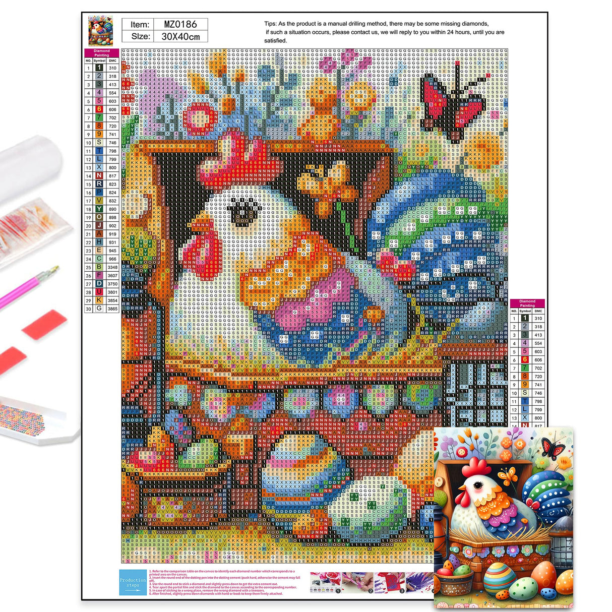 Easter Chicken Diamond Art Kits for Adults-Easter Eggs Diamond Painting Kits for Adults, DIY 5D Spring Full Drill Gem Art Crafts Kits for Home Wall Decor 12x16 in Axquilon