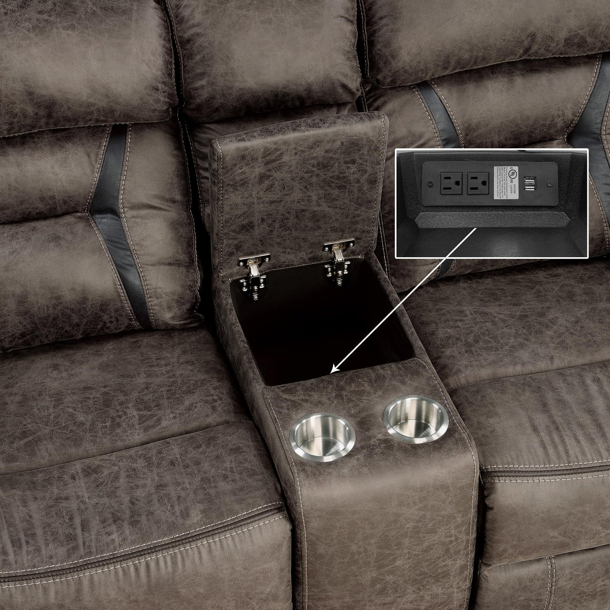 Homelegance Reclining Loveseat, Polished Microfiber Manual Double Recliner Loveseat with Center Console, Dark Brown Homelegance