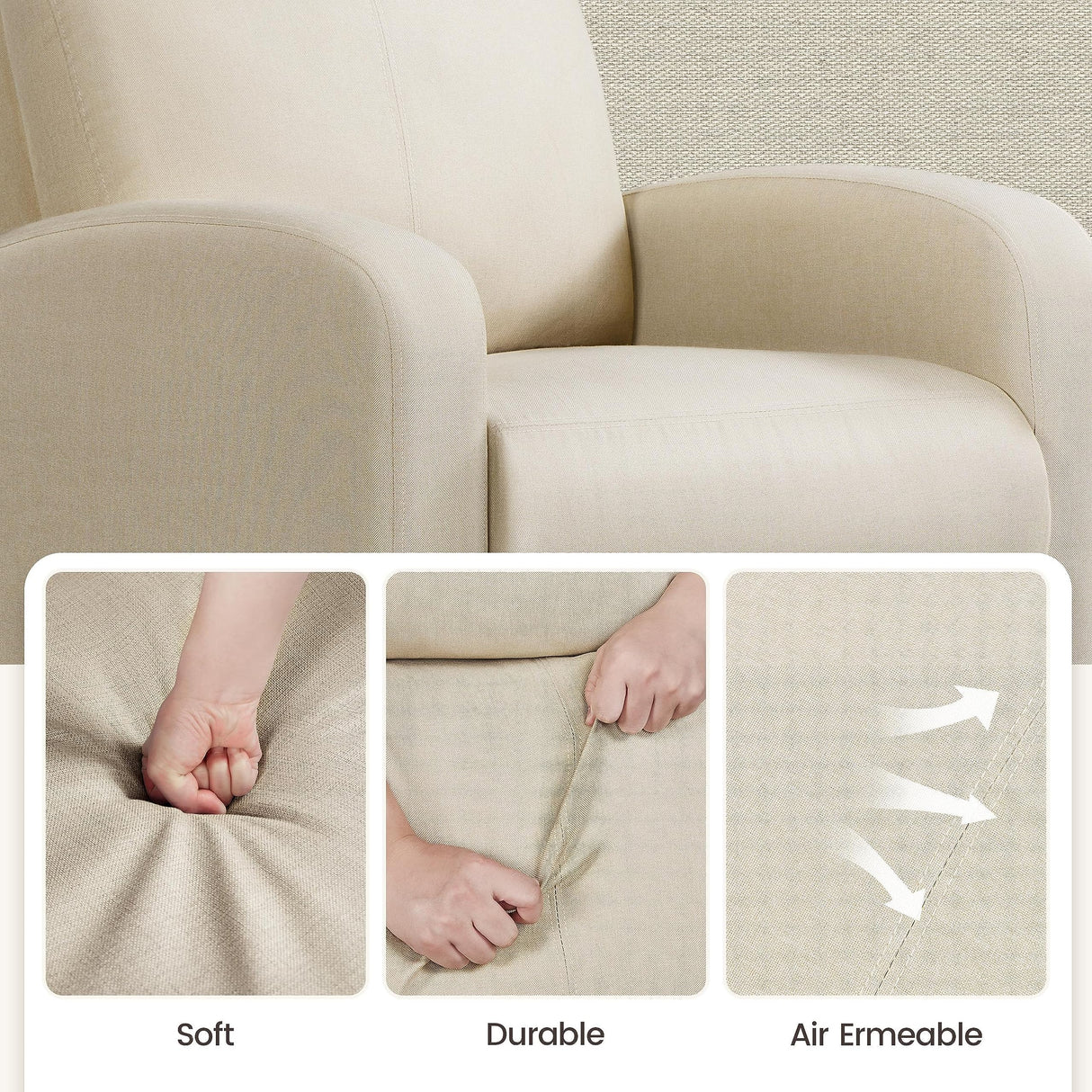 Topeakmart Fabric Recliner Sofa Push Back Recliner Chair Adjustable Modern Single Reclining Chair Upholstered Sofa with Pocket Spring Living Room Bedroom Home Theater Beige Topeakmart