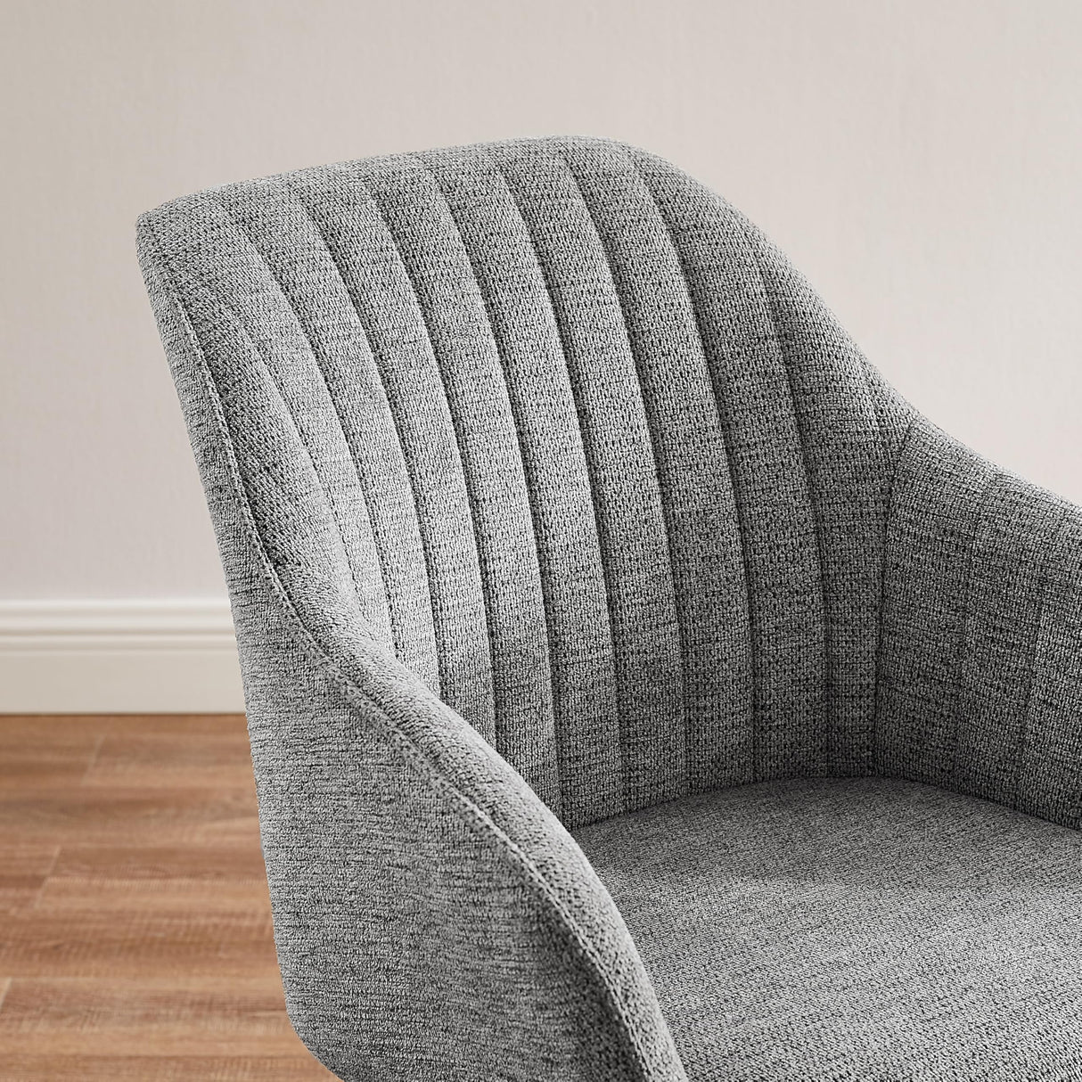 Art Leon Desk Chair - Mid Century Modern Office Chair No Wheels, Swivel Accent Chair with Oak Wood Legs, Fabric Upholstered Arm Chair, Gray Art Leon