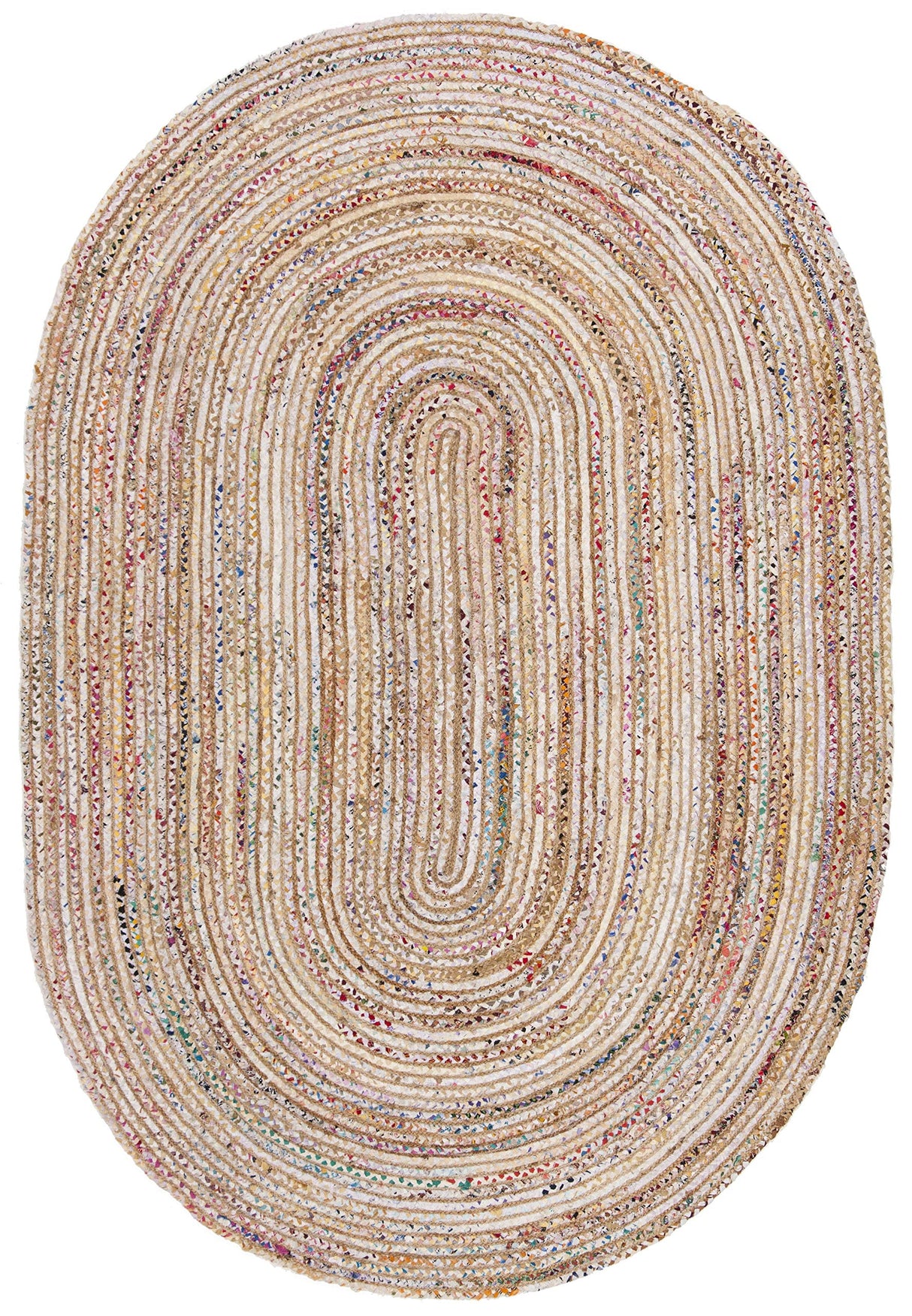 SAFAVIEH Area Rug 3x5 Oval - Cape Cod Collection - Beige & Multi, Handmade Jute & Cotton, Woven Braided Design (CAP202B) SAFAVIEH
