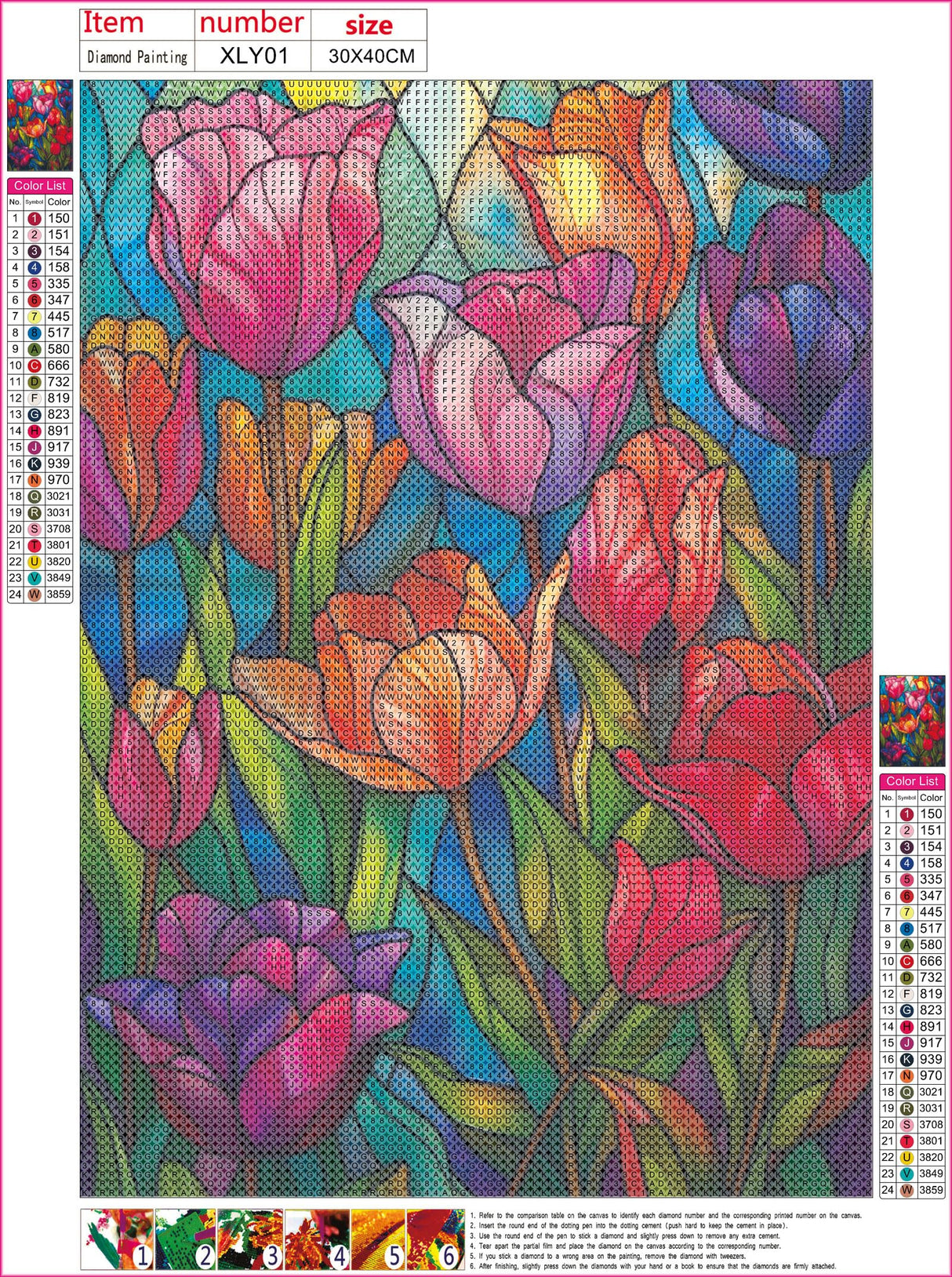 Naykow 5D DIY Diamond Art Kit for Adults, Stained Glass Flower Paint by Numbers, Arts and Crafts, 12 x 16 inches Naykow