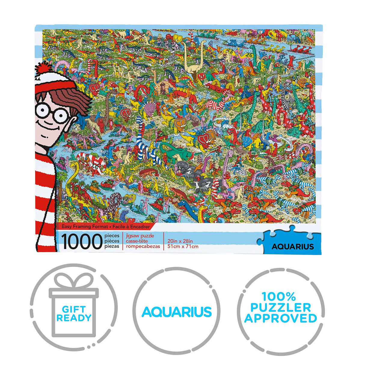 AQUARIUS Where's Waldo Dinosaurs (1000 Piece Jigsaw Puzzle) - Officially Licensed Where's Waldo Merchandise & Collectibles - Glare Free - Precision Fit - 20 x 28 Inches AQUARIUS