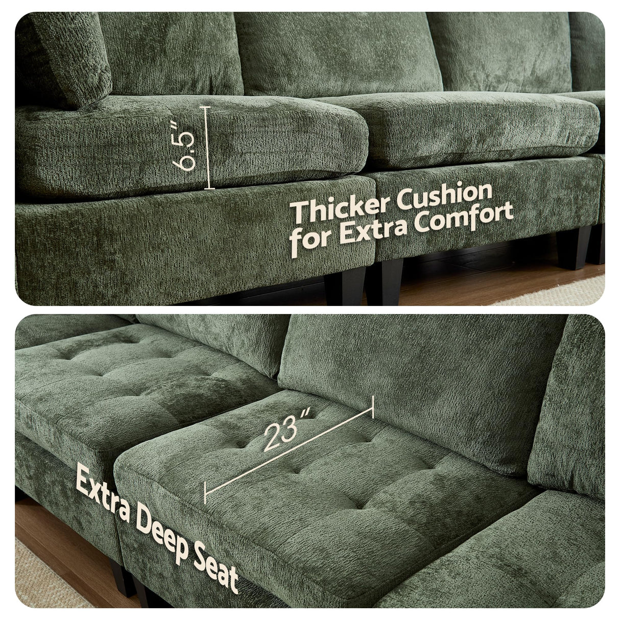 Luxe Oversized Modular Sectional Sofa, Modern Chenille Convertible Sleeper Sofa with Storage Ottoman, Comfy Deep Seat U-Shaped Cloud Couch for Living Room(Green,5-Seater + 1*Ottoman+ Tea Tray) smilesun