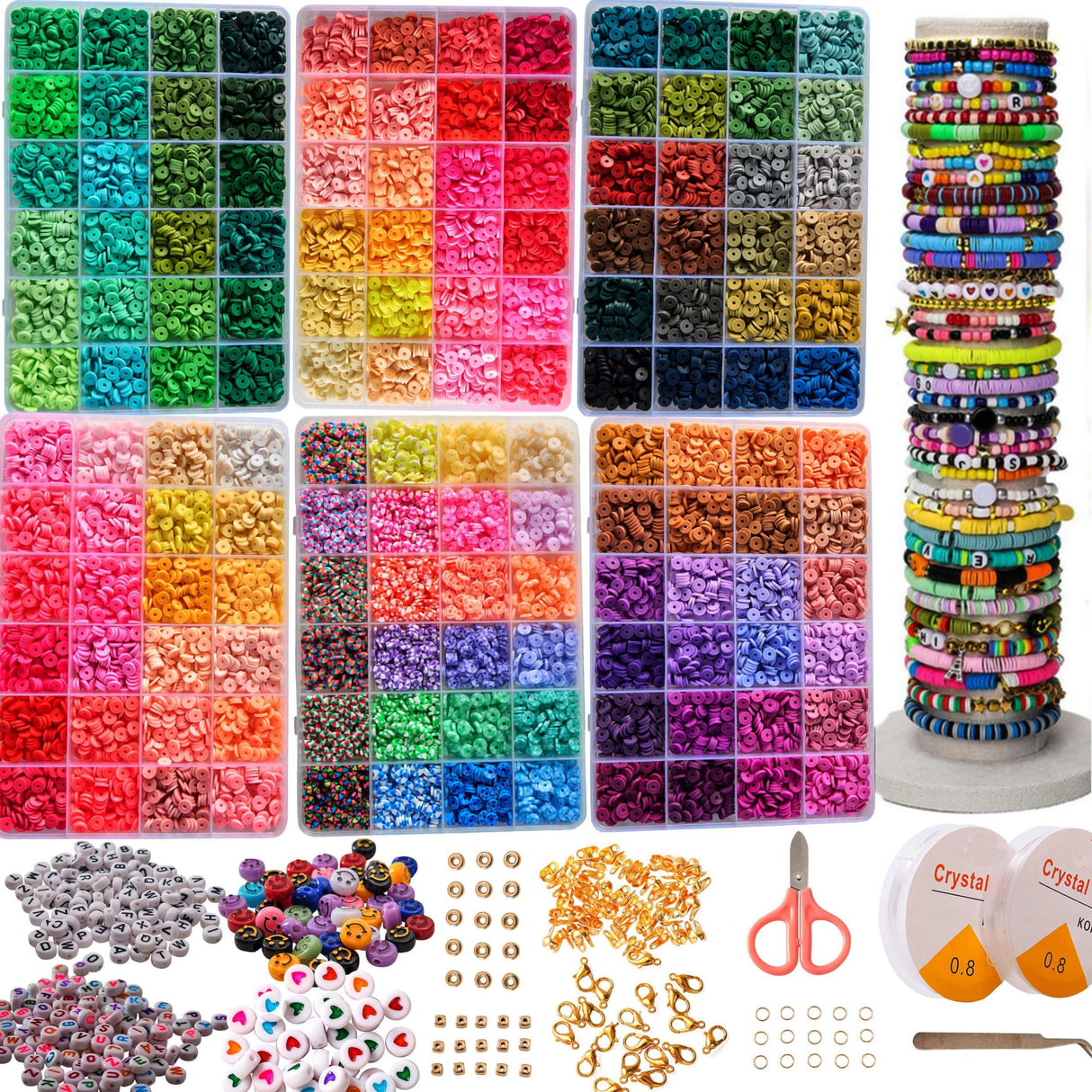 XJRLUK Clay Beads Bracelet Making Kit, 6 Boxes 20000+ PCS 144 Colors Polymer Flat HEISHI Beads Kit for Jewelry Making, Crafts Gift for Christmas Party Gift Craft kit XJRLUK