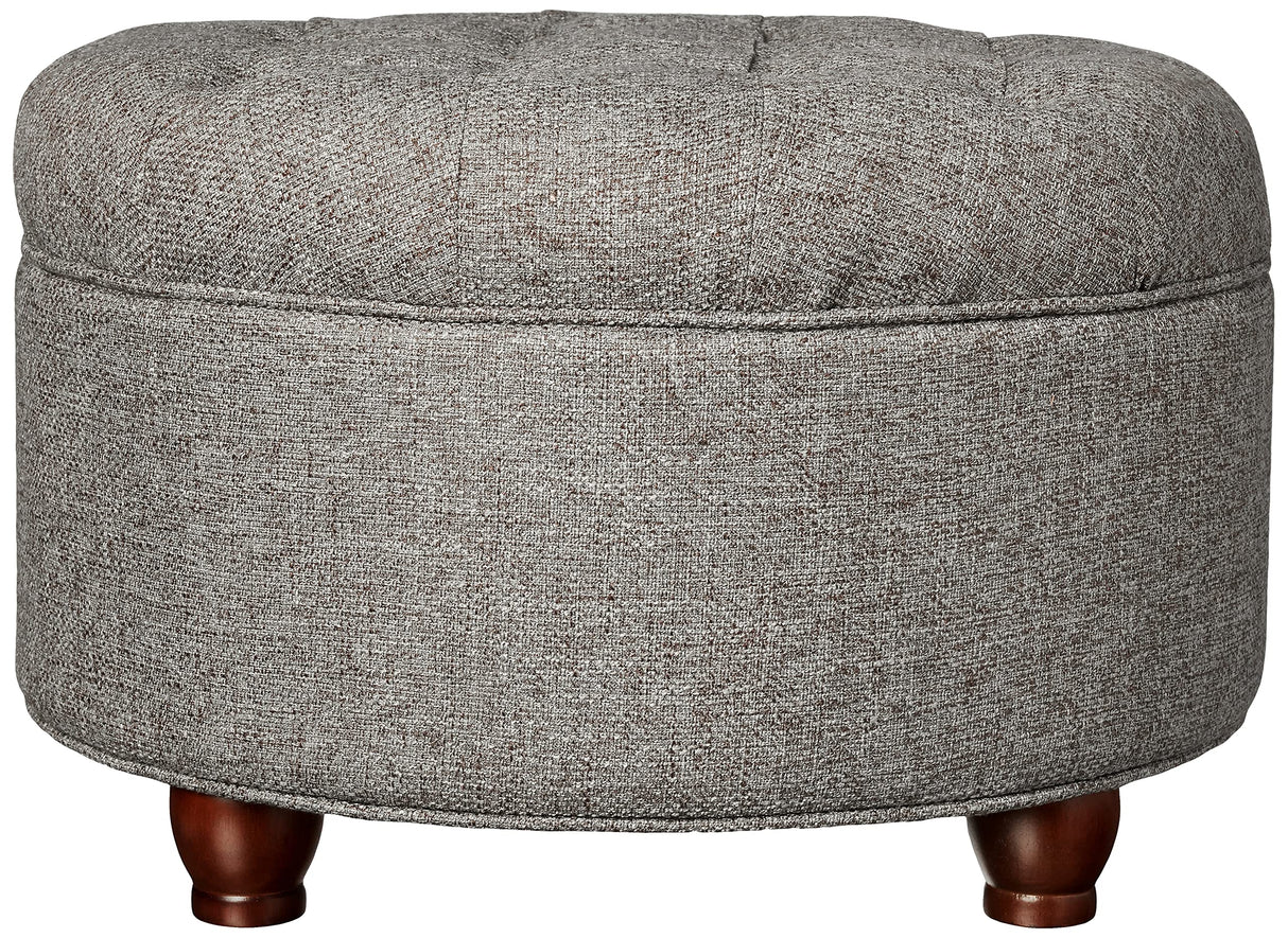 Homepop Home Decor | Button Tufted Woven Round Storage Ottoman | Ottoman with Storage for Living Room & Bedroom (Dark Gray) HomePop
