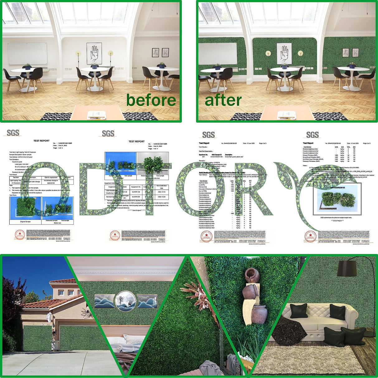 ODTORY Artificial Grass Wall Panel Backdrop,10" X 10" 12P(8.4 sqft) UV-Anti Greenery Boxwood Panels for Indoor Outdoor Green Wall Decor & Ivy Fence Covering Privacy ODTORY