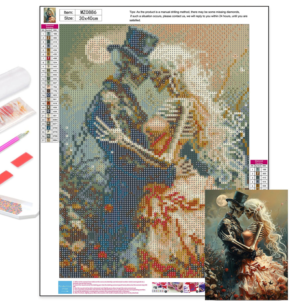 Axquilon Skeleton Diamond Art Kits for Adults - Skull Diamond Painting Kits for Adults Beginner, DIY 5D Full Drill Gem Art for Home Wall Decor 12x16 inch Axquilon