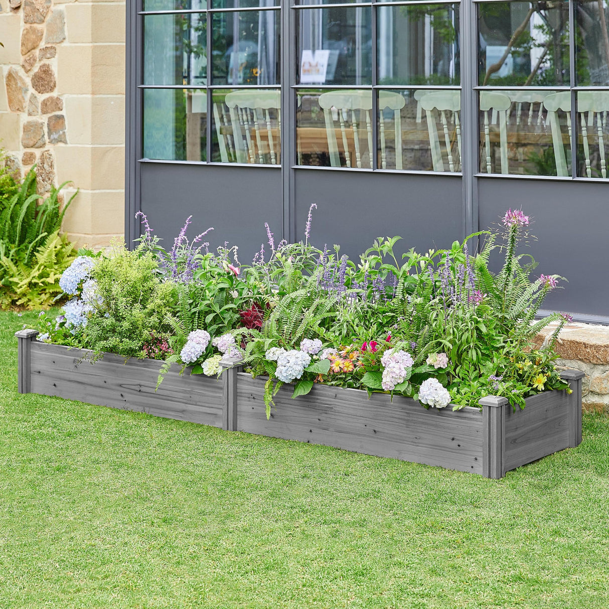 Yaheetech 8×2ft Wooden Horticulture Raised Garden Bed Divisible Elevated Planting Planter Box for Flowers/Vegetables in Backyard/Patio Outdoor, Gray, 97 x 25 x 11in Yaheetech