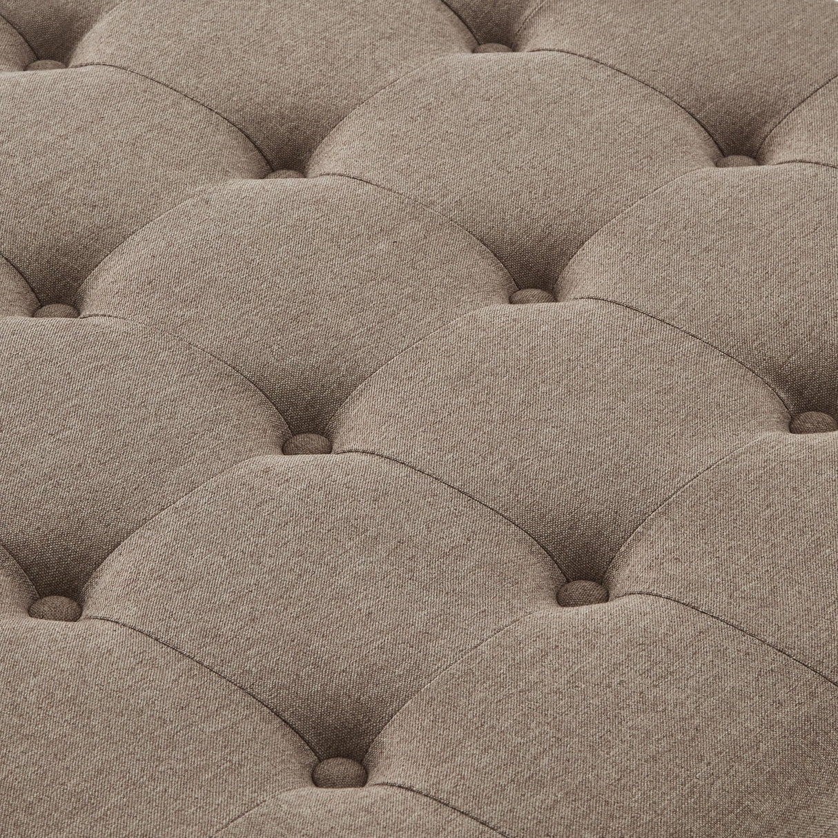 ACQCA Large Square Storage Ottoman with Wooden Legs, Upholstered Button Tufted Coffee Table with Nail Trims for for Living Space,Linen ACQCA