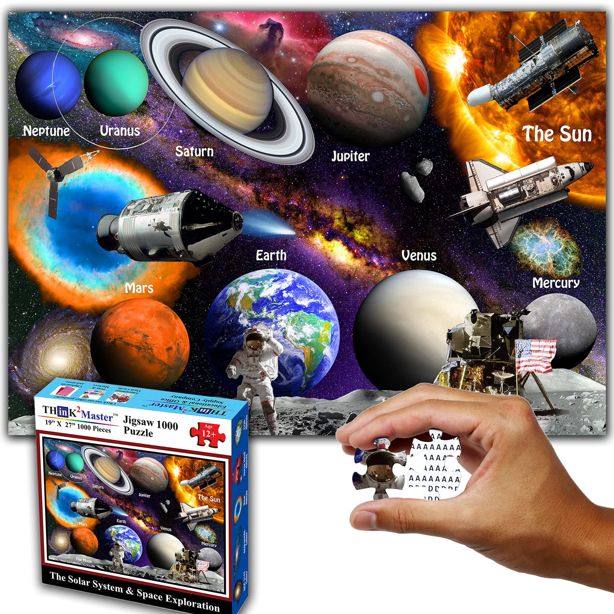 Think2Master Solar System & Space Exploration 500 Pieces Large Format Jigsaw Puzzle for Kids 12+, Teens, Adults & Families. Great Gift for stimulating Learning About Astronomy. Size: 26.8” X 18.9” THINK2MASTER