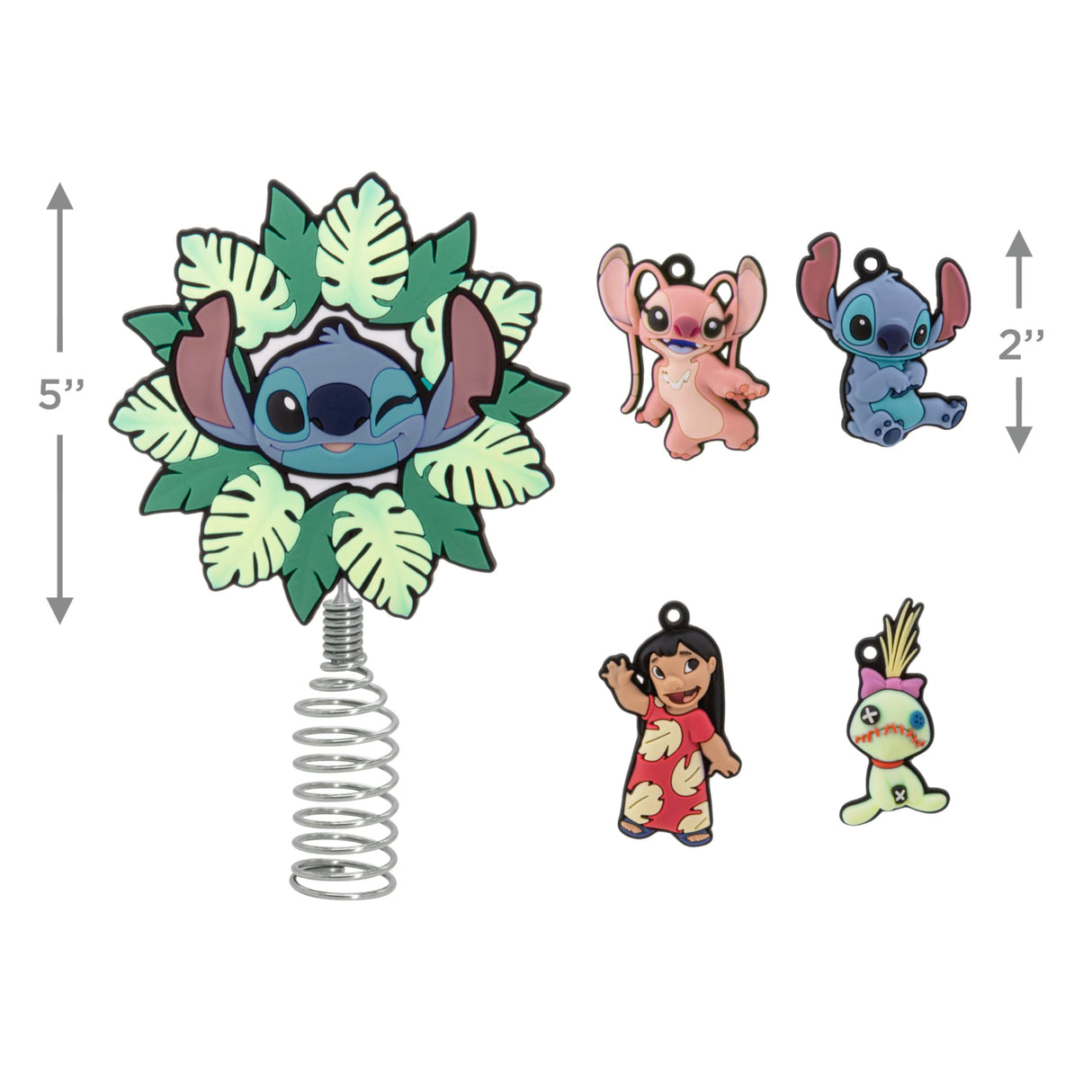 Hallmark Disney Lilo & Stitch Mini Christmas Tree Topper and Ornaments, Set of 5, Gifts for Disney Fans Hallmark