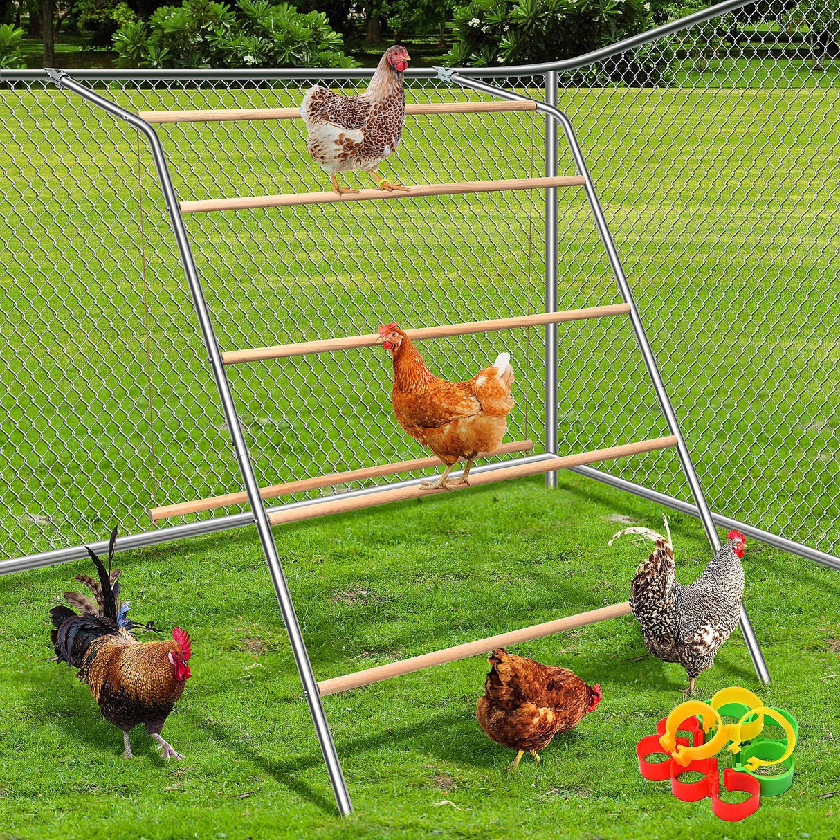 Large chicken perch for coop with swing,chicken toys for coop,chicken roosting bars for chickens in coop, Backyard Poultry toys,Easy to install and clean,Sturdy Coop Rack Bars,chicken coop accessories ANNDING