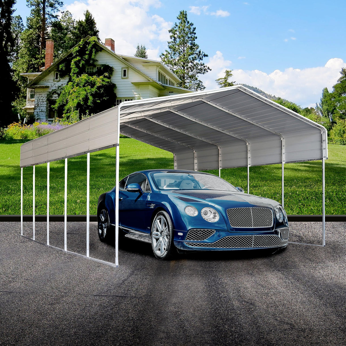 ALEKO Metal Carport | Steel Frame and Roof |12W x 30L x 10H ft. | Heavy-Duty Garage Shelter | All Weather Multi-use Storage Shed | Gray ALEKO