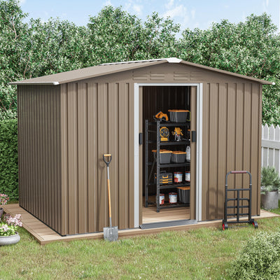 Kurapika Outdoor Storage Shed, 8x6FT Large Metal Tool House with Ventilation Opening and Lockable Sliding Door, for Garden, Patio, Backyard, Lawn