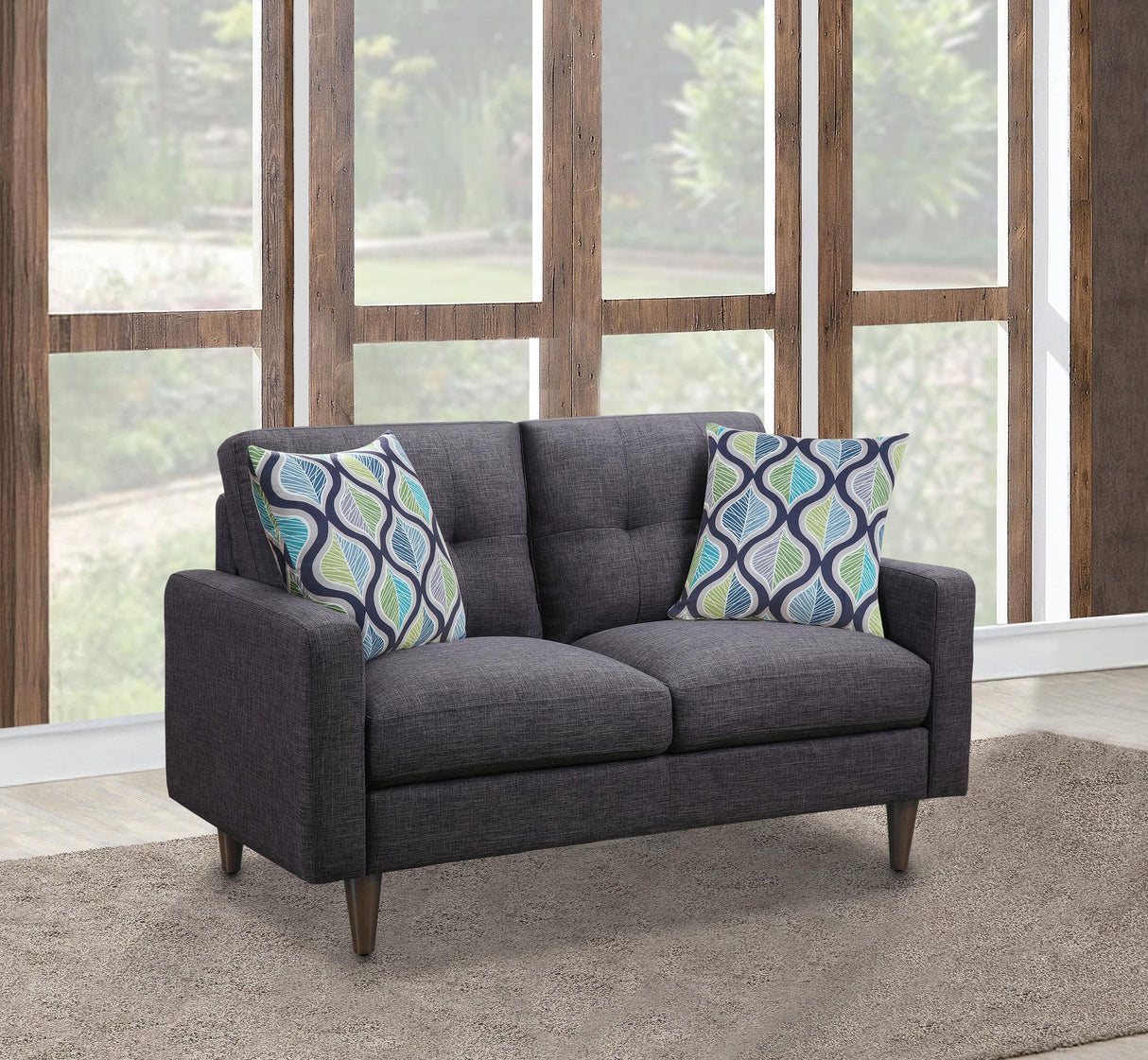 Coaster Home Furnishings - Watsonville - Wood & Fabric - Upholstered Tufted Loveseat with Track Arms, and Accent Pillows - Living Room - Gray - 552002 Coaster Fine Furniture