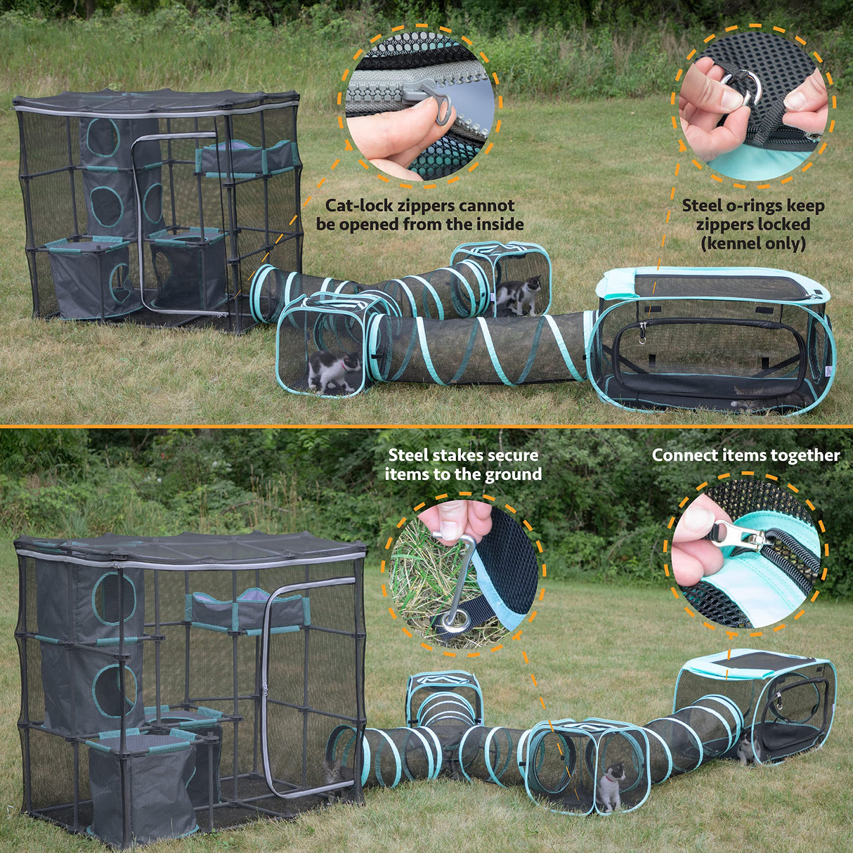 Kitty City Outdoor Catio Mega Kit for Cats, Replacement Parts, and 10' Tunnels Kitty City
