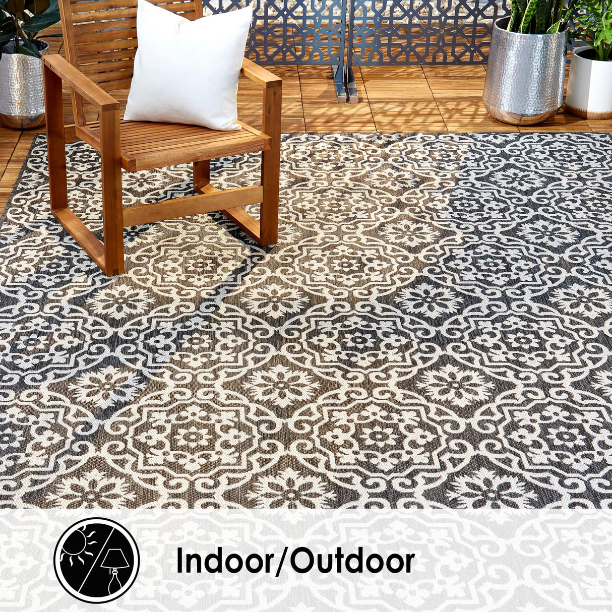 Nicole Miller New York Patio Country Julia Transitional Geometric Indoor/Outdoor Area Rug, Black/Grey, 3'11"x5'2" Nicole Miller New York