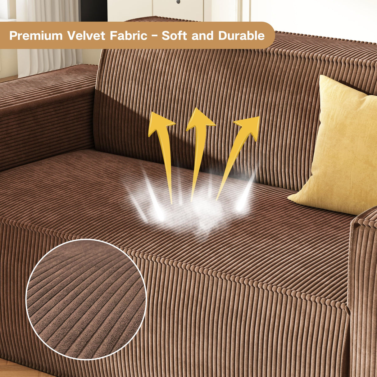 Swbvs Sofa-in-a-Box, Memory Foam 2 Seater Sofa Couch, No Installation & Easy to Move, Modern Living Room Sofa Couch with Corduroy Fabric,Small Love Seat Sofa for Bedroom Apartment Home Office,Brown Swbvs