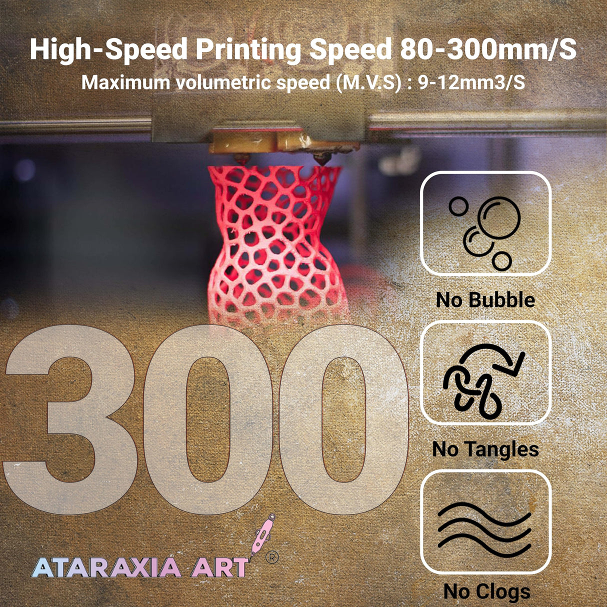 ATARAXIA ART Natural Wood PLA Filament 1.75mm, 1Kg/2.2lb Winded Spool, Wood 3D Printer Filament with Real Wood Fibers,with Filament Storage Bag,Dimensional Accuracy +/-0.03mm,Fit Most FDM 3D Printers ATARAXIA ART