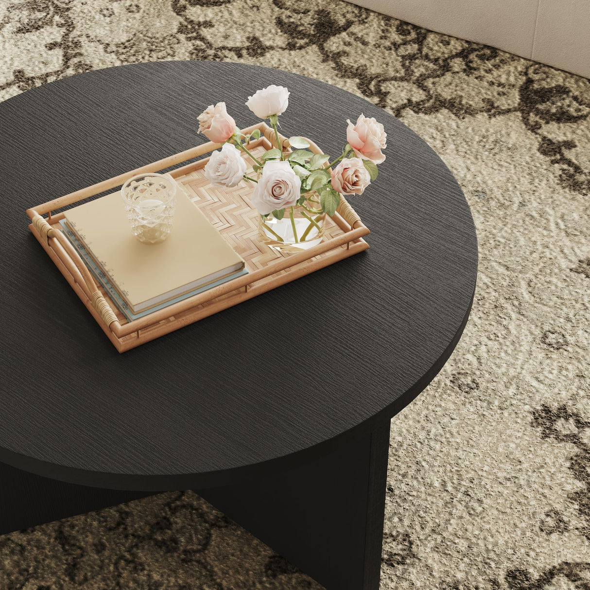 Luoxiao Coffee Table for Small Space, Minimalist Modern Table for Living Room, Durable & Sturdy Small Round End Table with Adjustable Feet Pads, Black Luoxiao