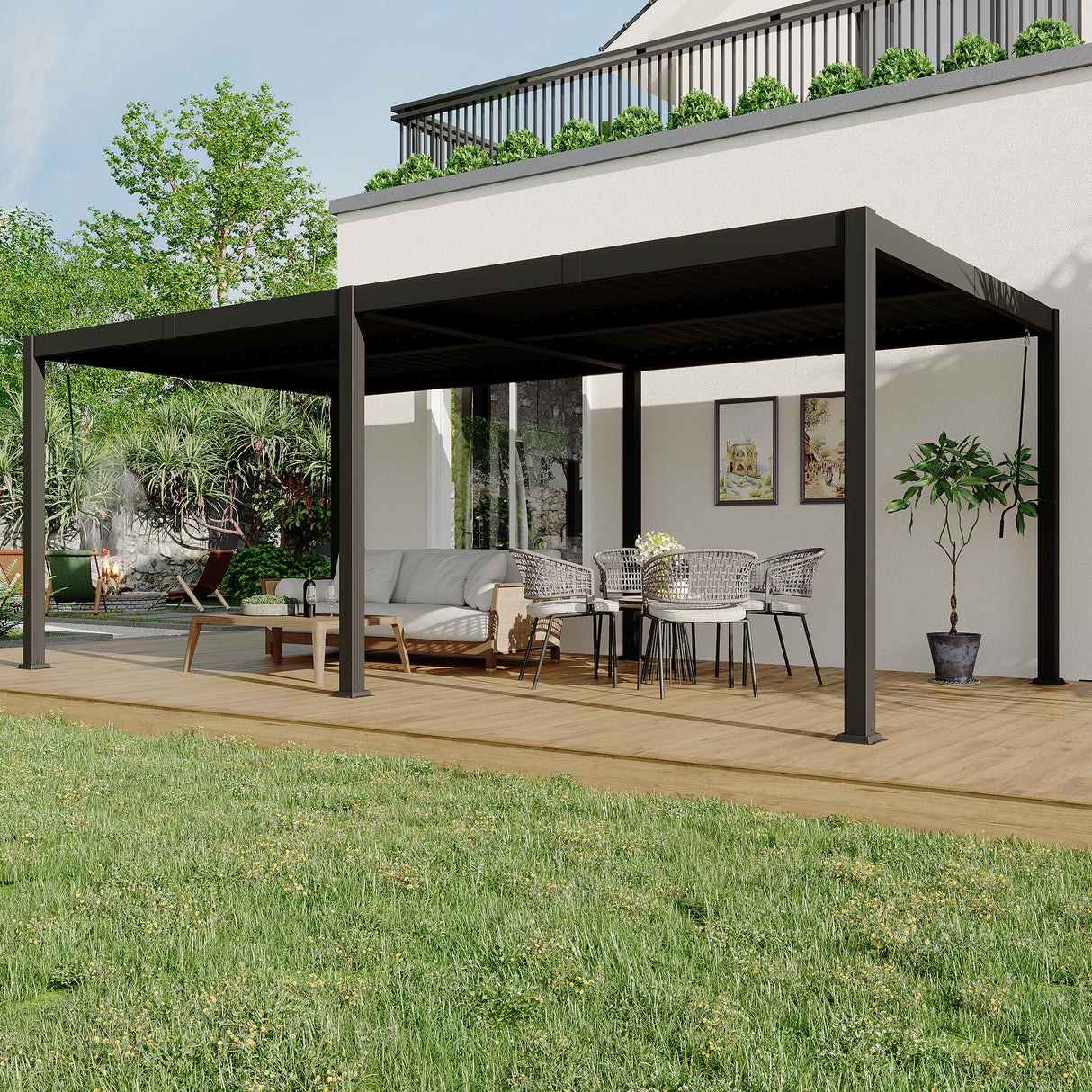 Pergola With Independent Adjustable Rainproof Roof, Louvered Pergola 10x20 for Deck Garden Backyard, Outdoor Aluminum Pergolas With Adjustable Top GarveeLife