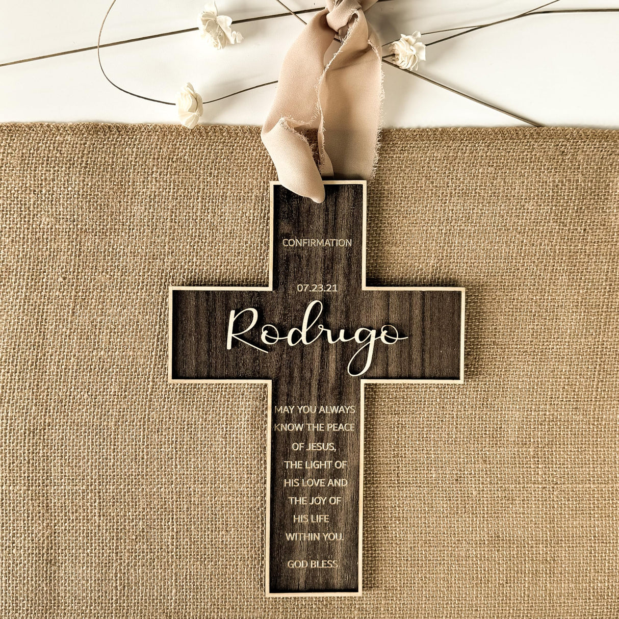 Personalized Engraved Wooden Cross, Christian WoodCcross for Baptism, Holy Communion, Confirmation or Newborn Gift Keepsake with Custom Name and Date with Message LIGHTIT STUDIO