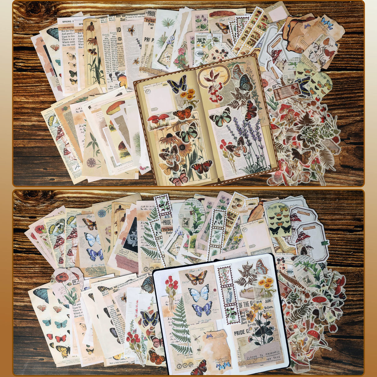200 Pieces Vintage Scrapbook Supplies Pack for Junk Journal Planners DIY Paper Stickers Vintage Ephemera Pack Decoupage for Art Journaling Bullet Craft Notebooks Collage Aesthetic Gifts (Plant) EWPJDK