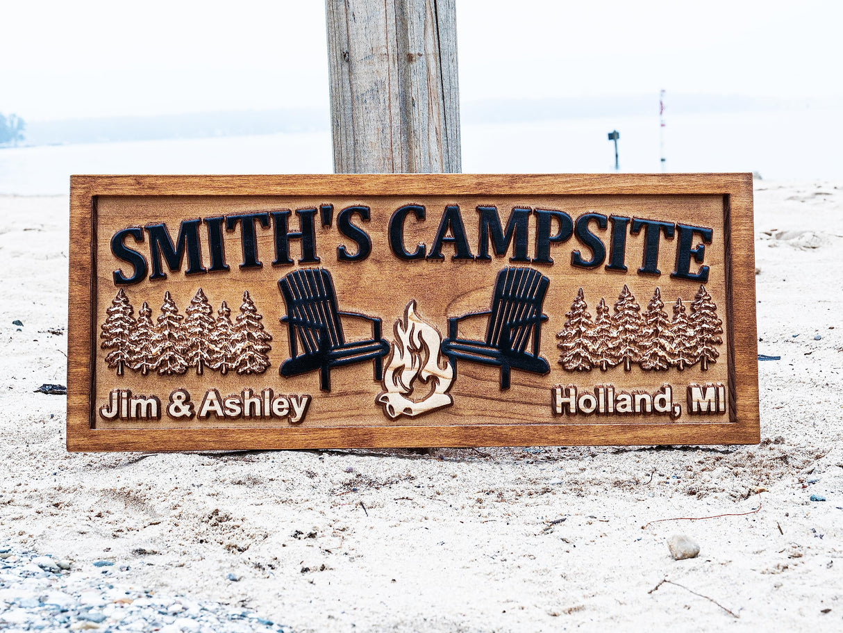 Custom Wood Campfire Sign | Family Name Campsite Sign | Last Name Sign | Personalized Camping Gifts | Fire Pit Sign Cabin Decor Camper Decor 3D Woodworker