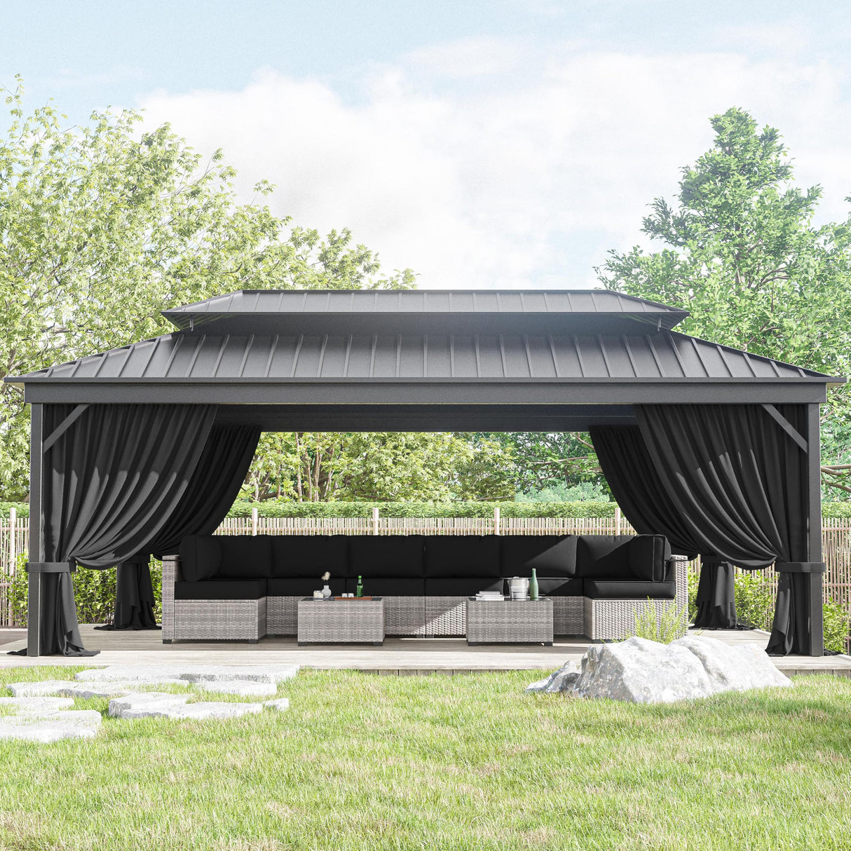 12'x 20 Gazebo Curtains Outdoor Waterproof with Hanging Rings, 4-Panel Double Zipper Sidewalls Universal Replacement Privacy Curtain, Outdoor Gazebo Curtains for Patio, Backyard(Curtains Only) Snubbull