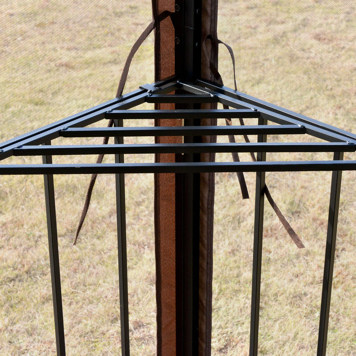 Outsunny 10' x 10' Patio Gazebo with Corner Shelves, Double Roof Outdoor Gazebo Canopy Shelter with Removable Mesh Netting, for Garden, Lawn, Backyard and Deck, Brown Outsunny