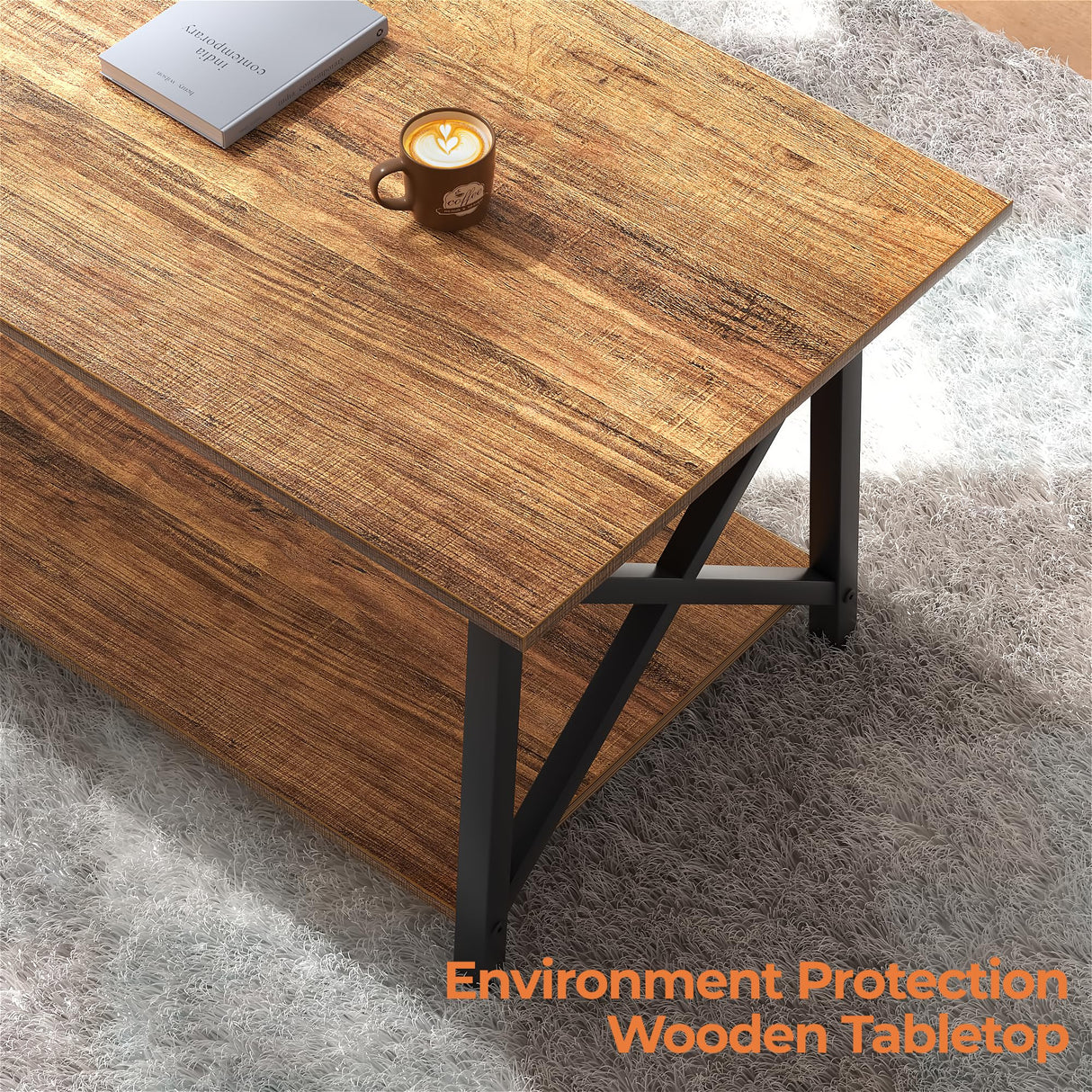 GreenForest Coffee Table with Storage, 39inch Modern Coffee Tables for Living Room, X-Frame Design Farmhouse Coffee Table Space Saving Living Room Tables, Easy Assembly, Walnut GreenForest