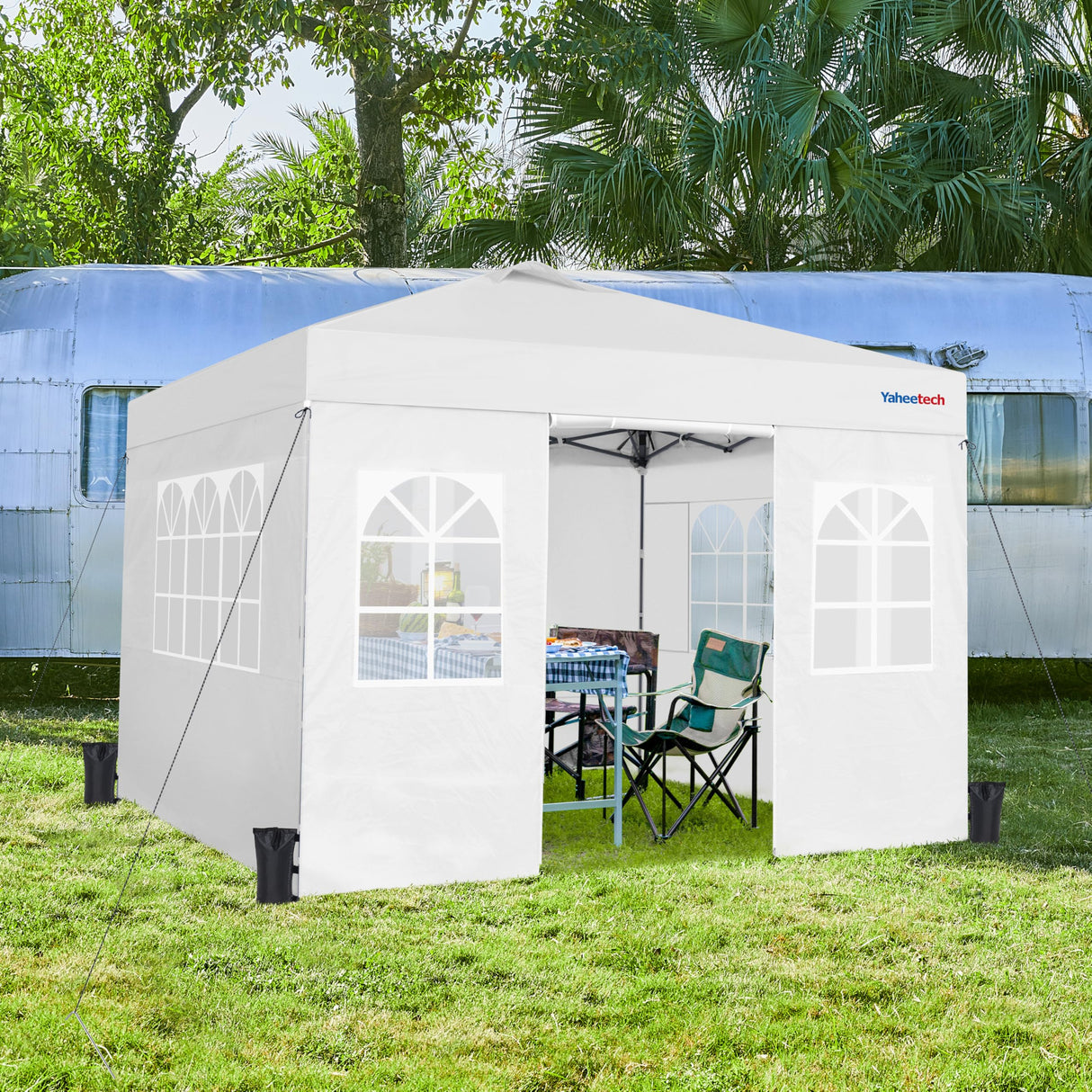 Yaheetech 10x10 FT Pop Up Canopy Tent with 4 Side Walls & One-Push Setup & Roller Bag, Outdoor Heavy-Duty Instant Event Tent for Garden/Wedding/Party, White Yaheetech