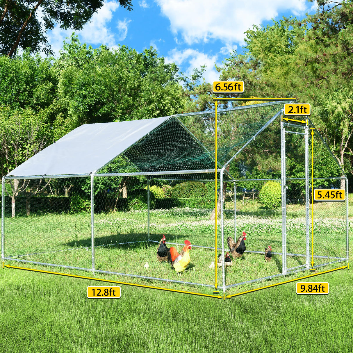 Large Chicken Coop Metal Chicken Runs for Yard with Cover Outdoor Pet Pens Poultry Cage Duck Rabbit House Backyard Use (13'Lx10'Wx6.6'H) HEASON