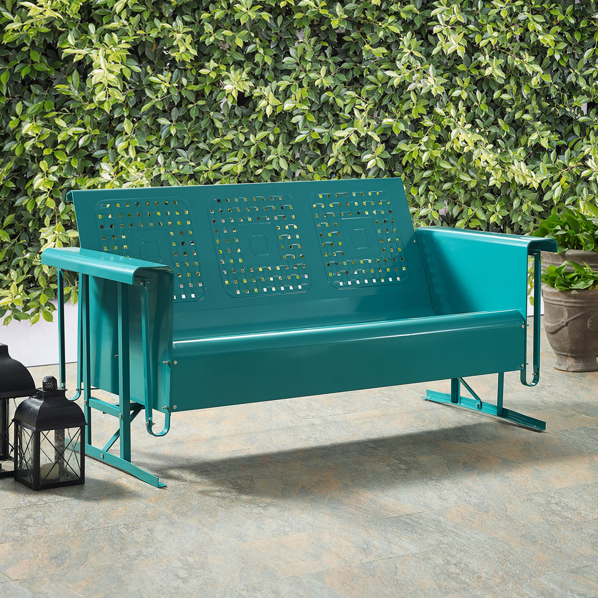 Crosley Furniture CO1023-TU Bates Retro Metal Outdoor Sofa Glider, Turquoise Gloss Crosley Furniture
