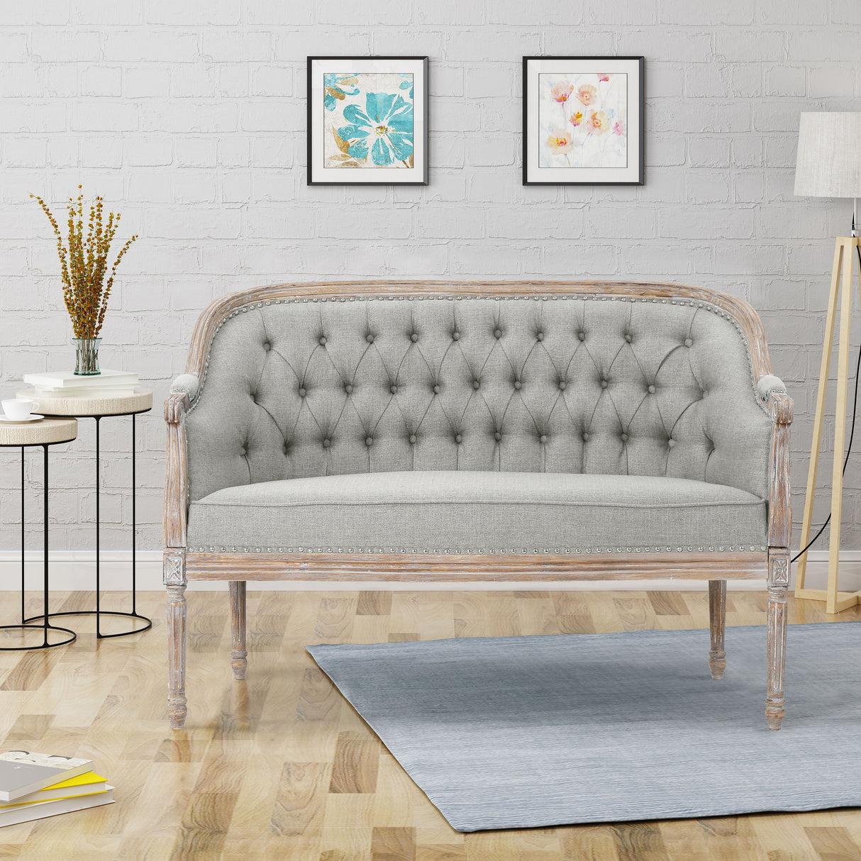 Christopher Knight Home Faye Traditional Fabric Tufted Upholstered Loveseat, Light Gray, Antique Christopher Knight Home